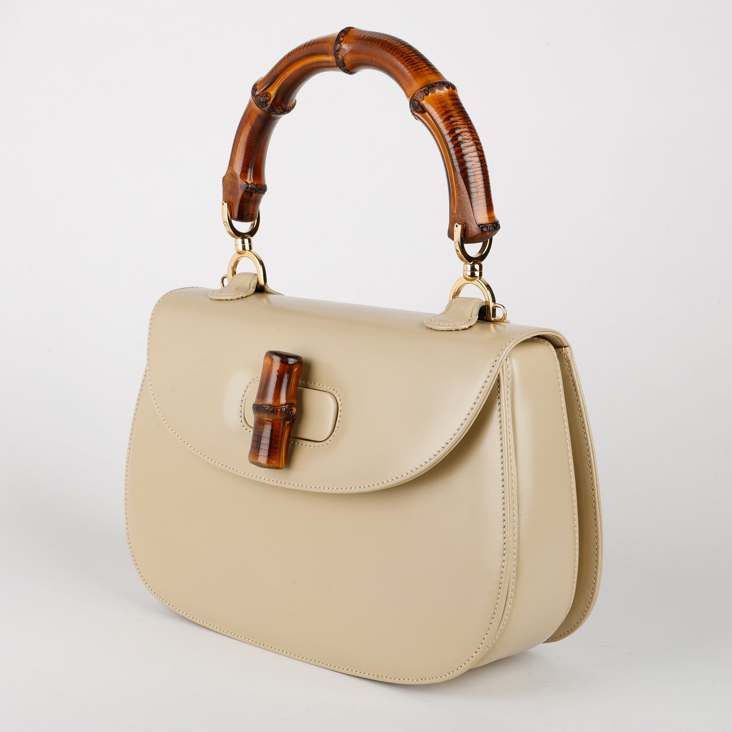 Medium Bamboo Top Handle Beige
