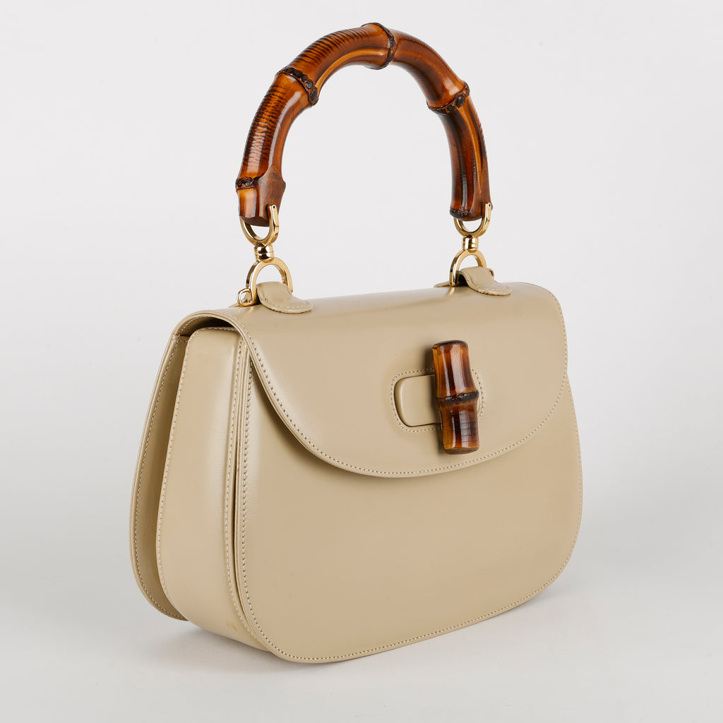 Medium Bamboo Top Handle Beige