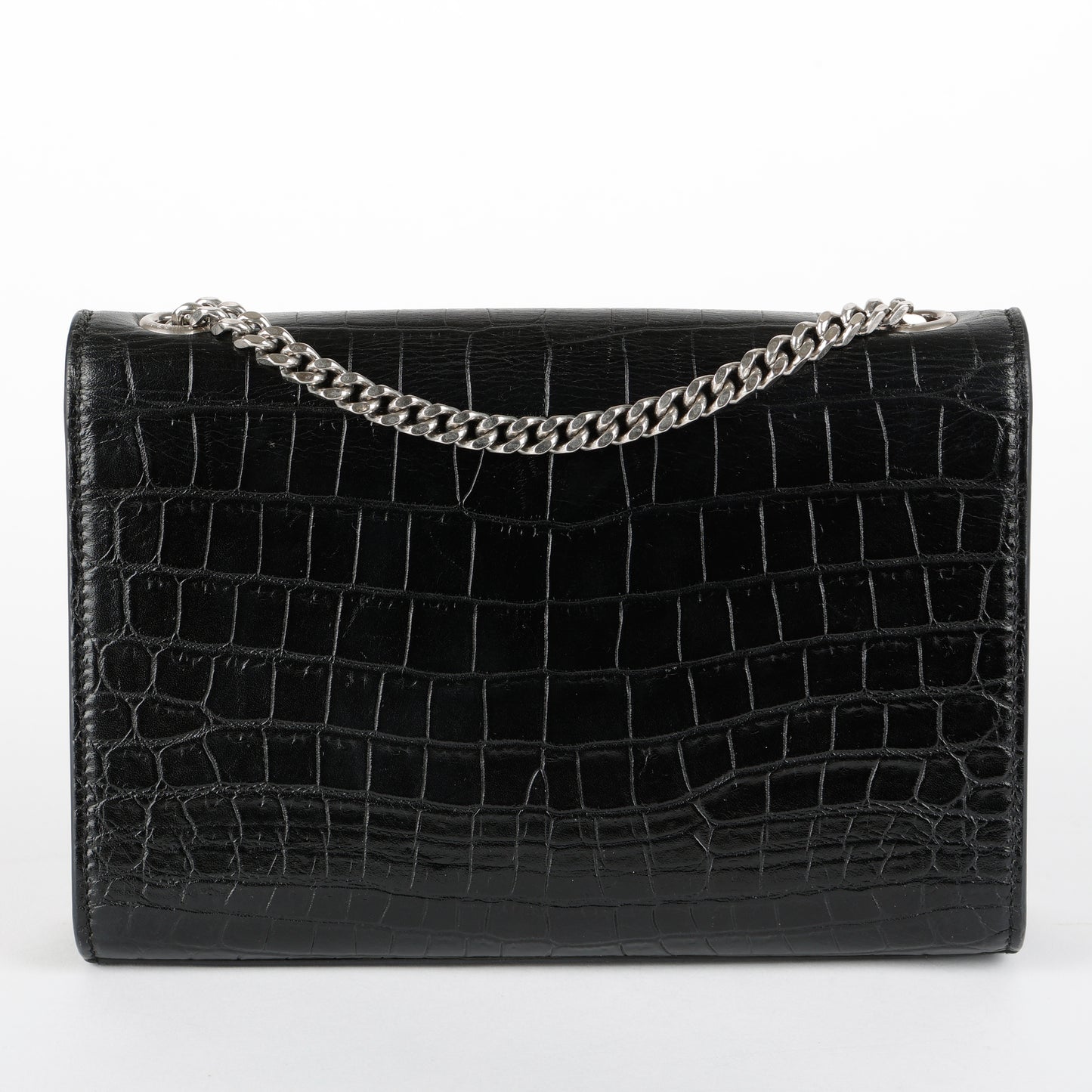 Small Kate Tassel, Black Croc Embossed