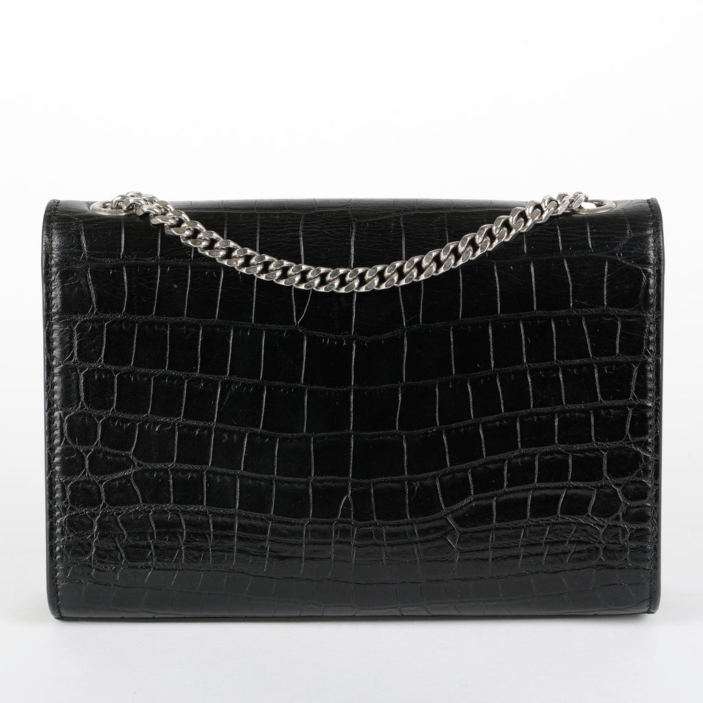 Small Kate Tassel, Black Croc Embossed
