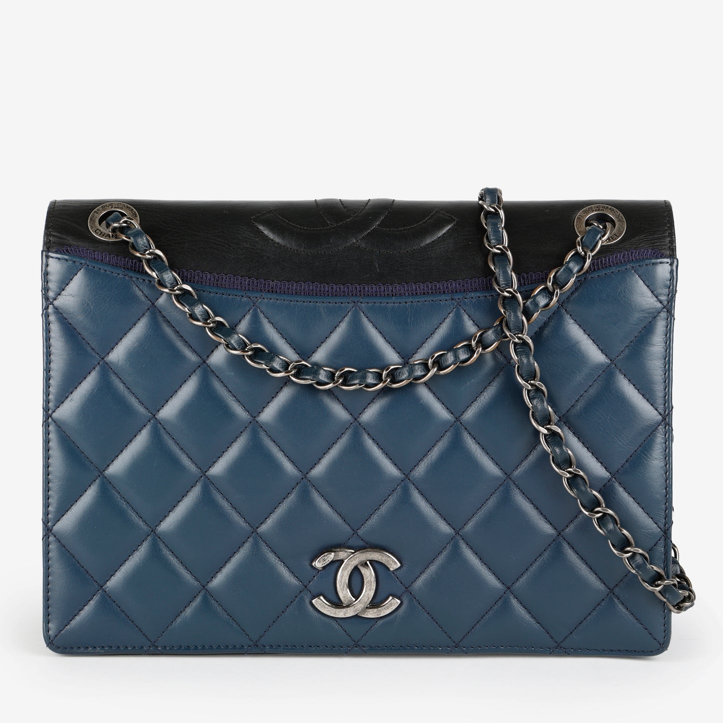 Medium Ballerine Flap Bag Navy and Black