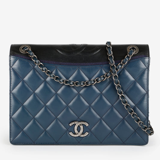 Medium Ballerine Flap Bag Navy and Black