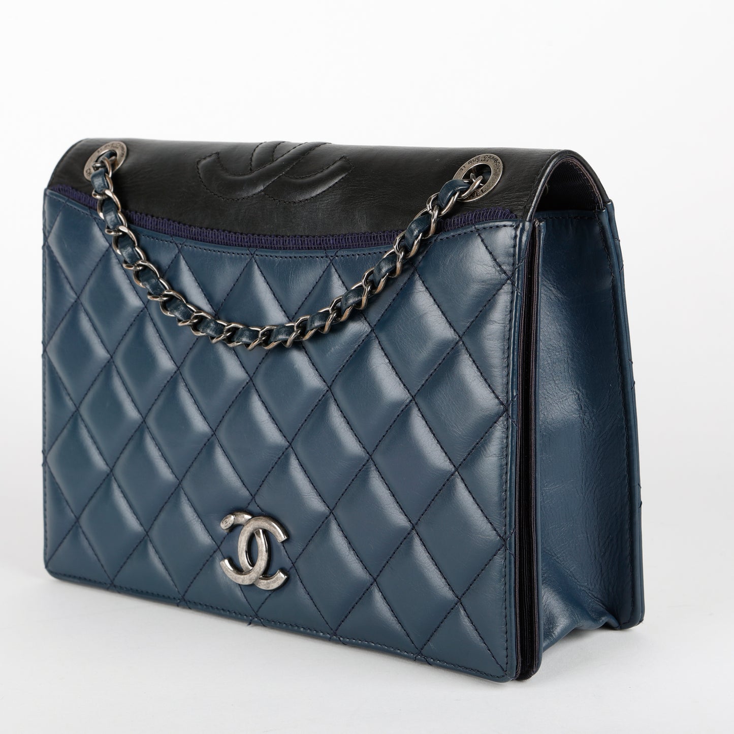 Medium Ballerine Flap Bag Navy and Black
