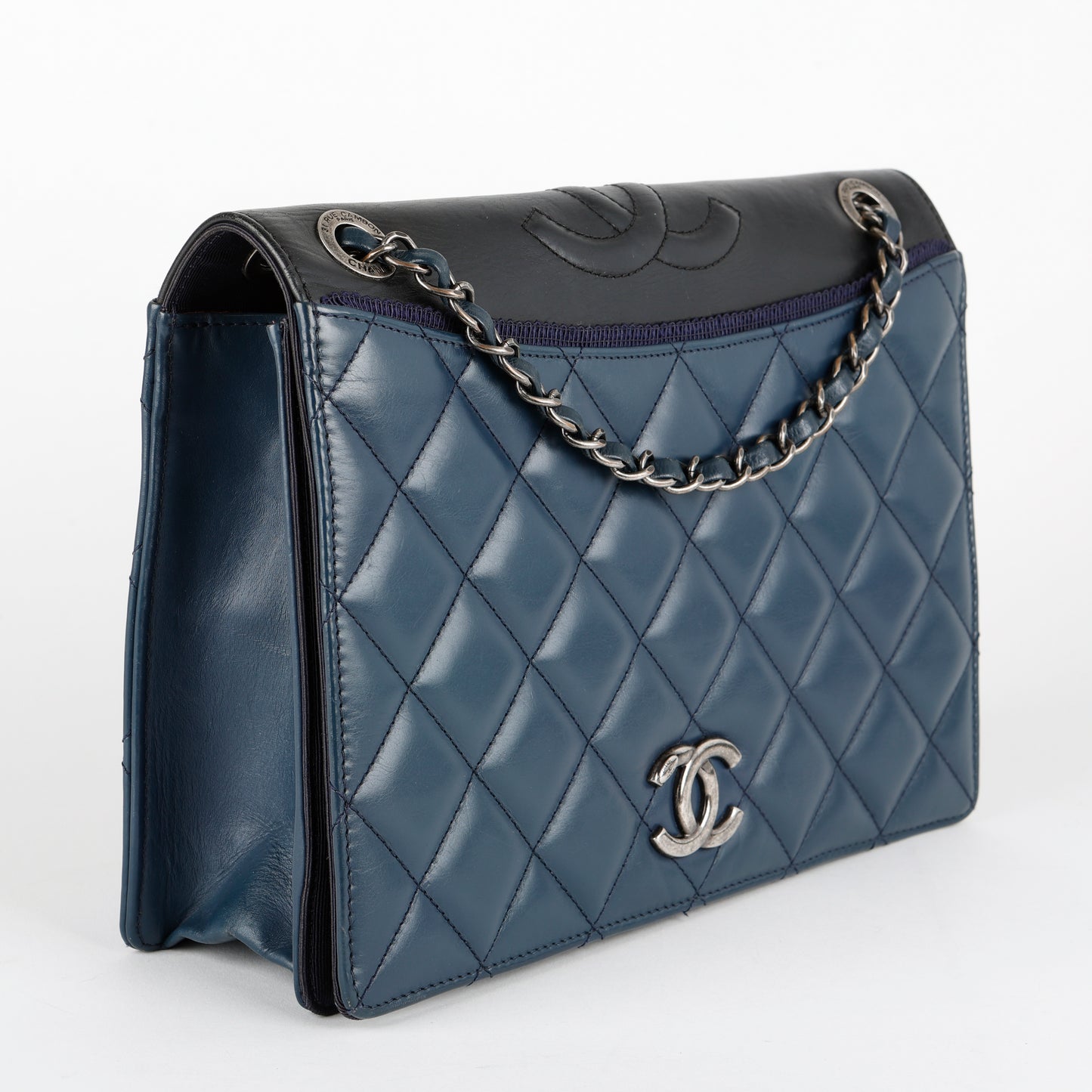 Medium Ballerine Flap Bag Navy and Black