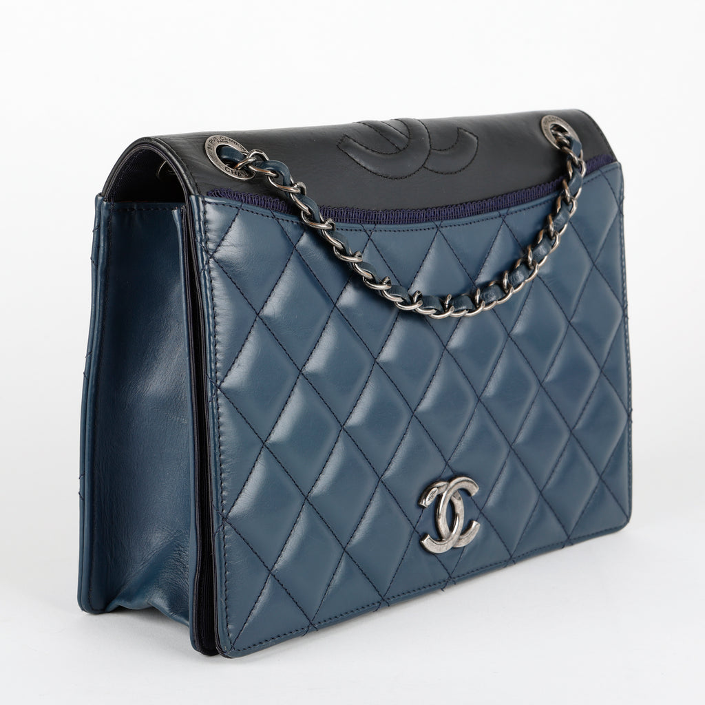 Medium Ballerine Flap Bag Navy and Black