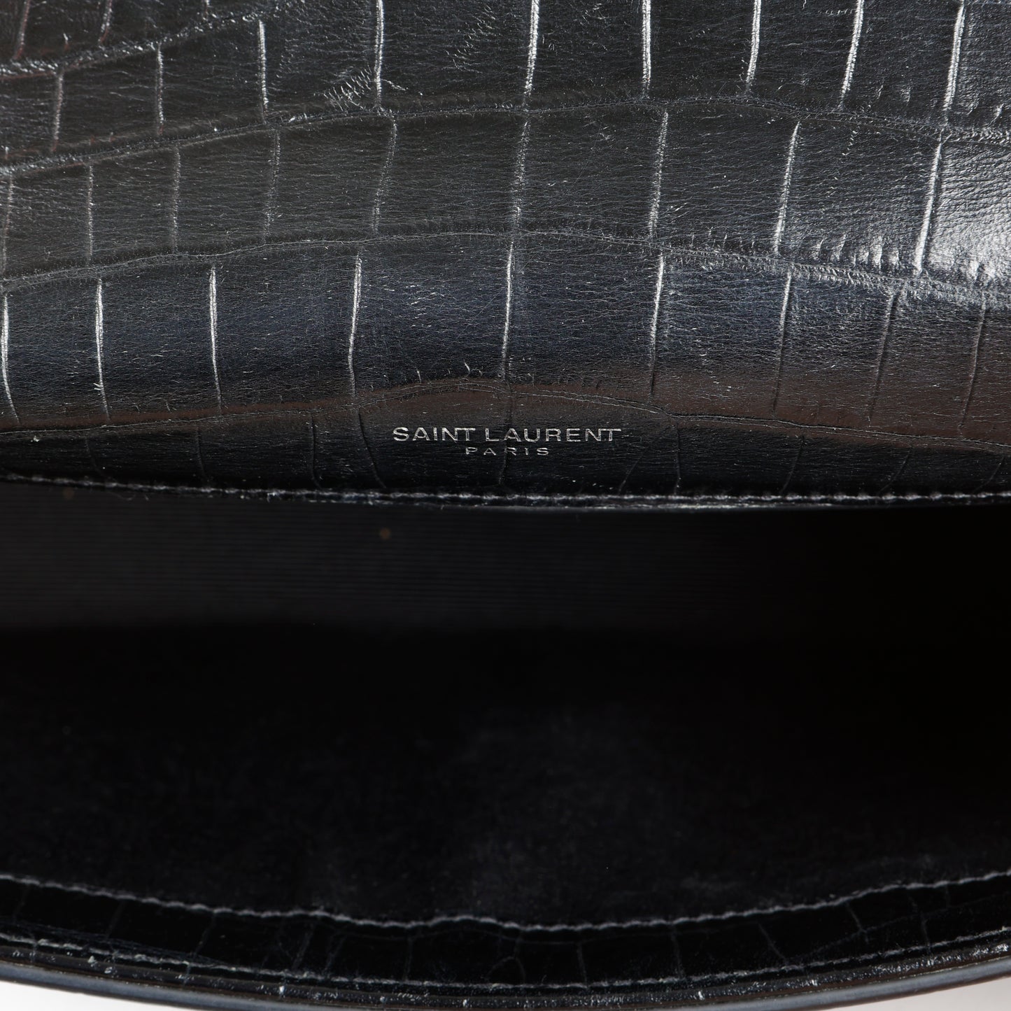 Small Kate Tassel, Black Croc Embossed