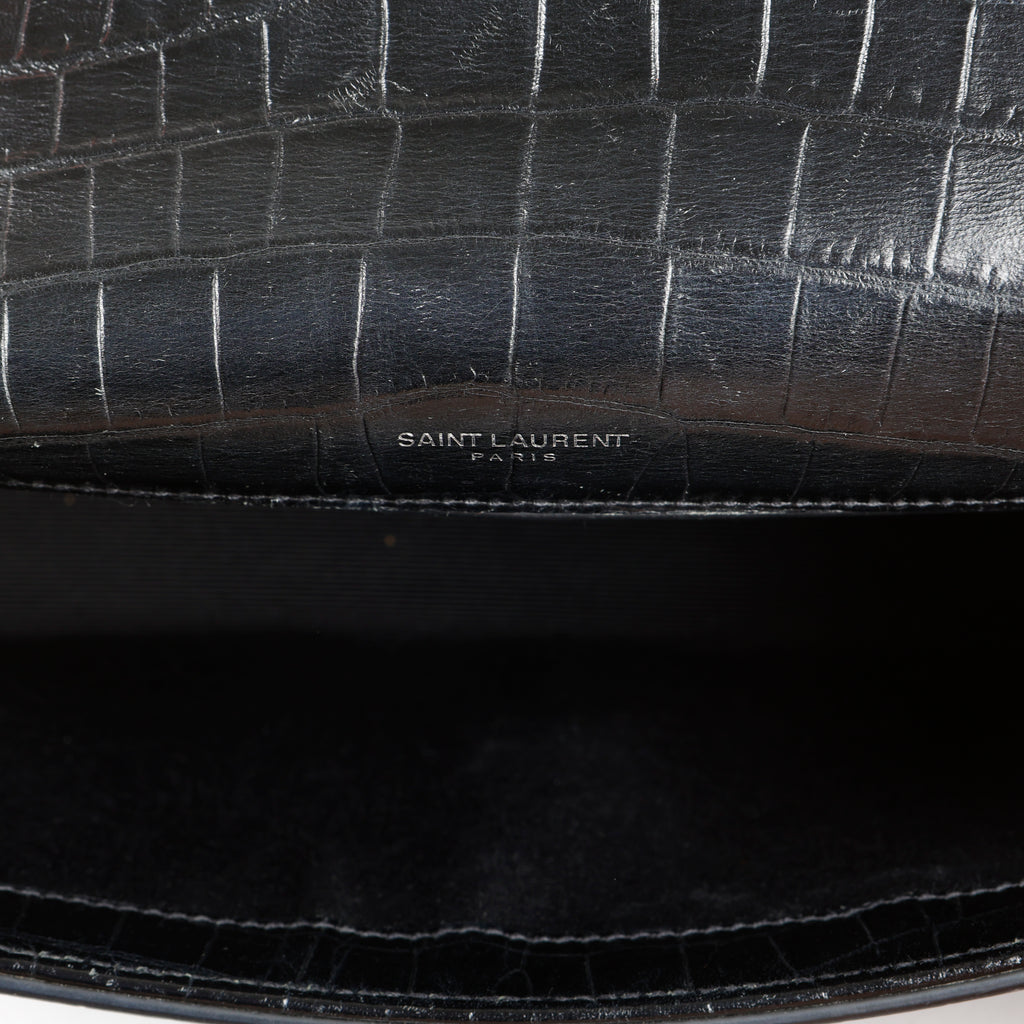 Small Kate Tassel, Black Croc Embossed