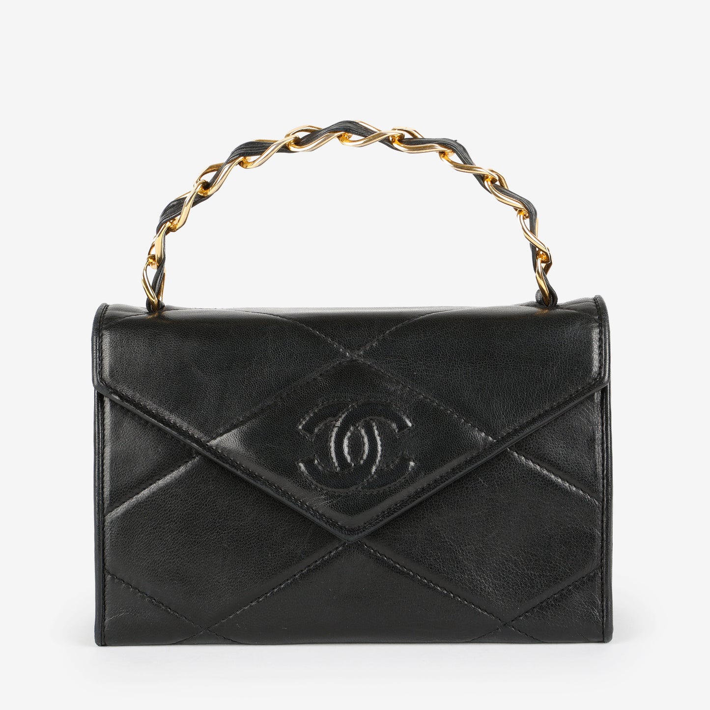 Timeless Envelope Flap Top Handle, Black Lambskin