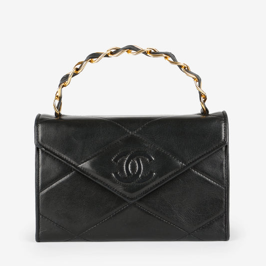 Timeless Envelope Flap Top Handle, Black Lambskin