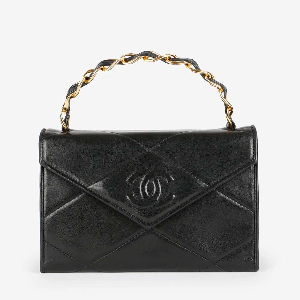 Timeless Envelope Flap Top Handle, Black Lambskin