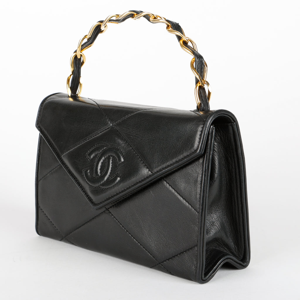 Timeless Envelope Flap Top Handle, Black Lambskin