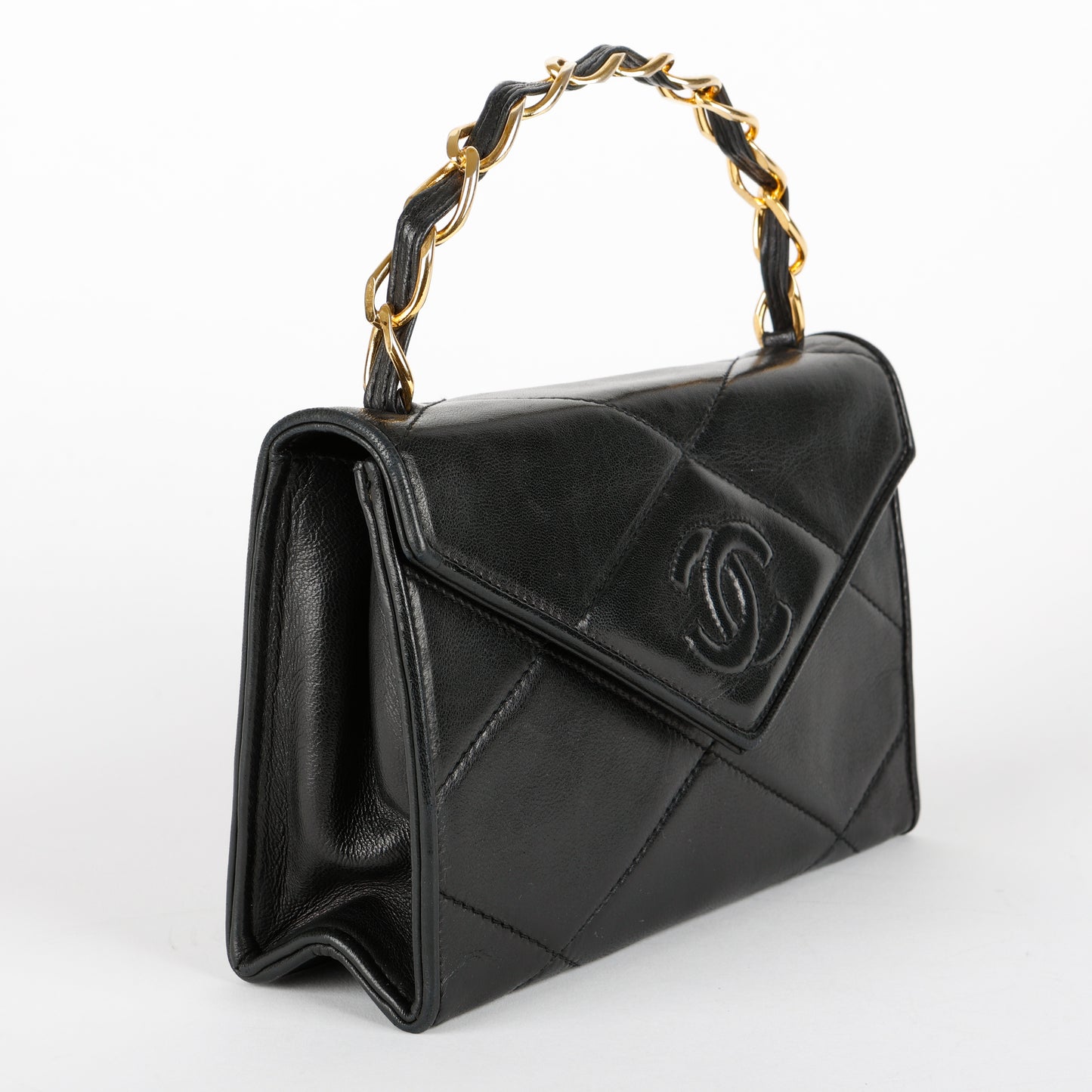 Timeless Envelope Flap Top Handle, Black Lambskin