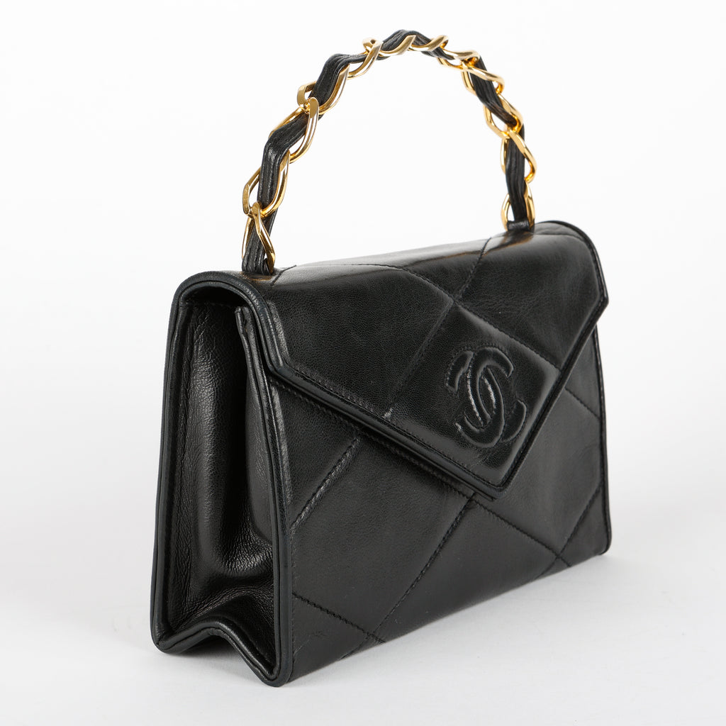 Timeless Envelope Flap Top Handle, Black Lambskin