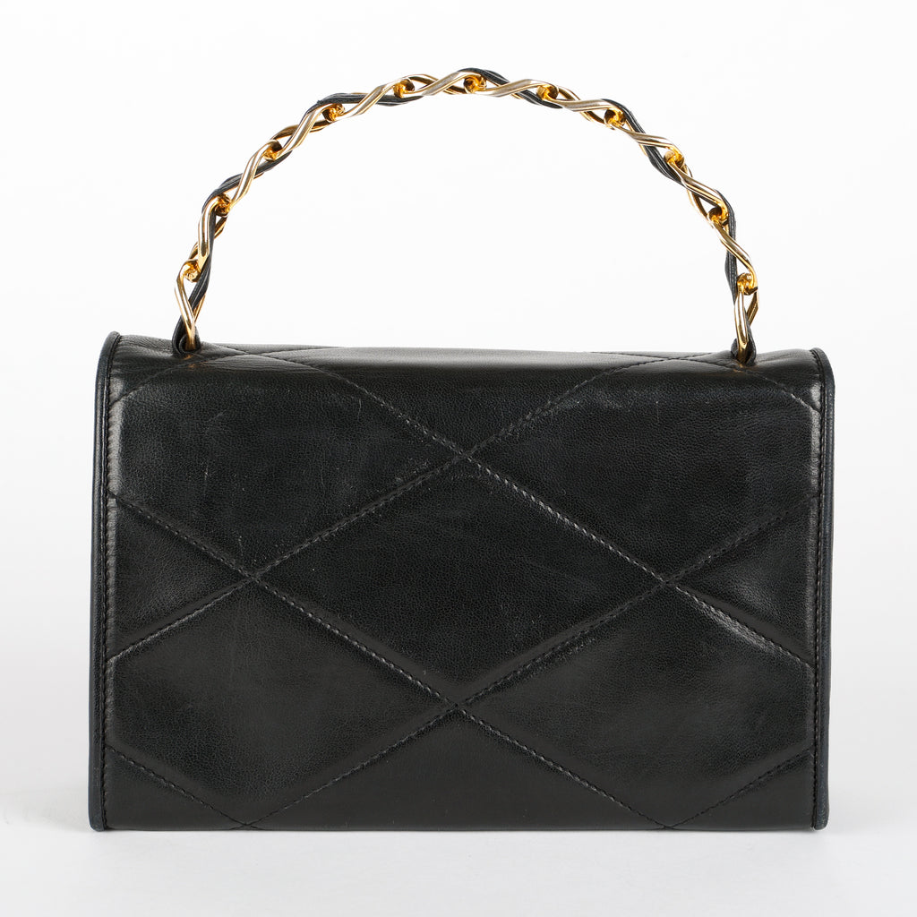 Timeless Envelope Flap Top Handle, Black Lambskin