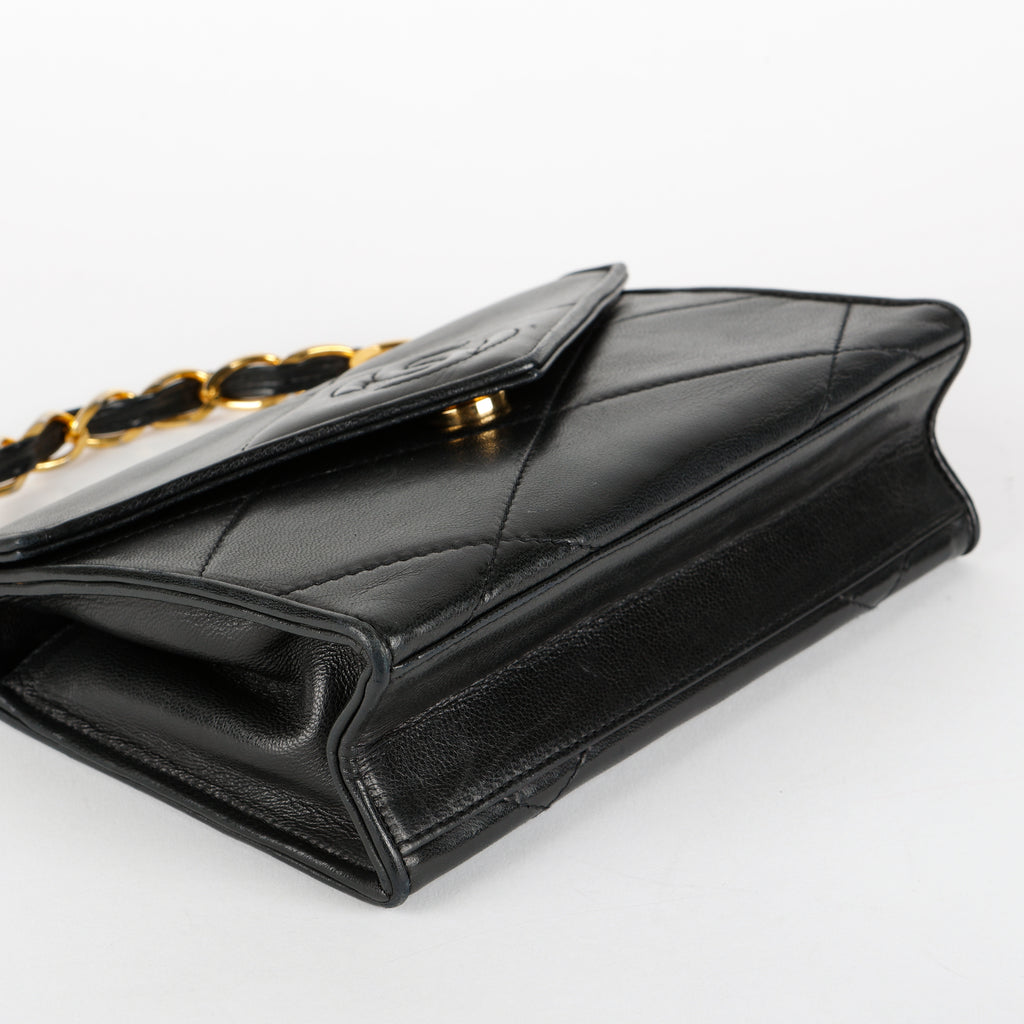 Timeless Envelope Flap Top Handle, Black Lambskin