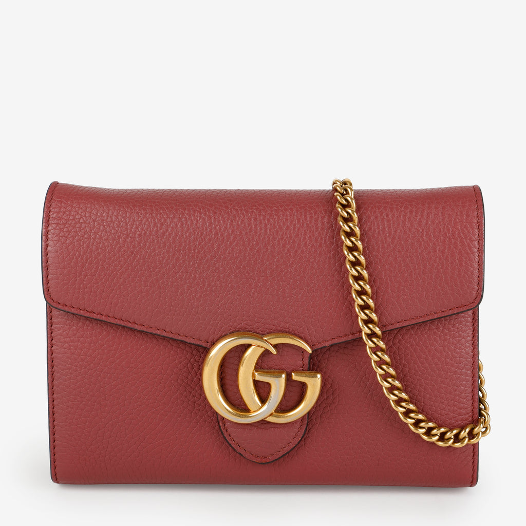 GG Marmont Chain Wallet, Berry Calfskin