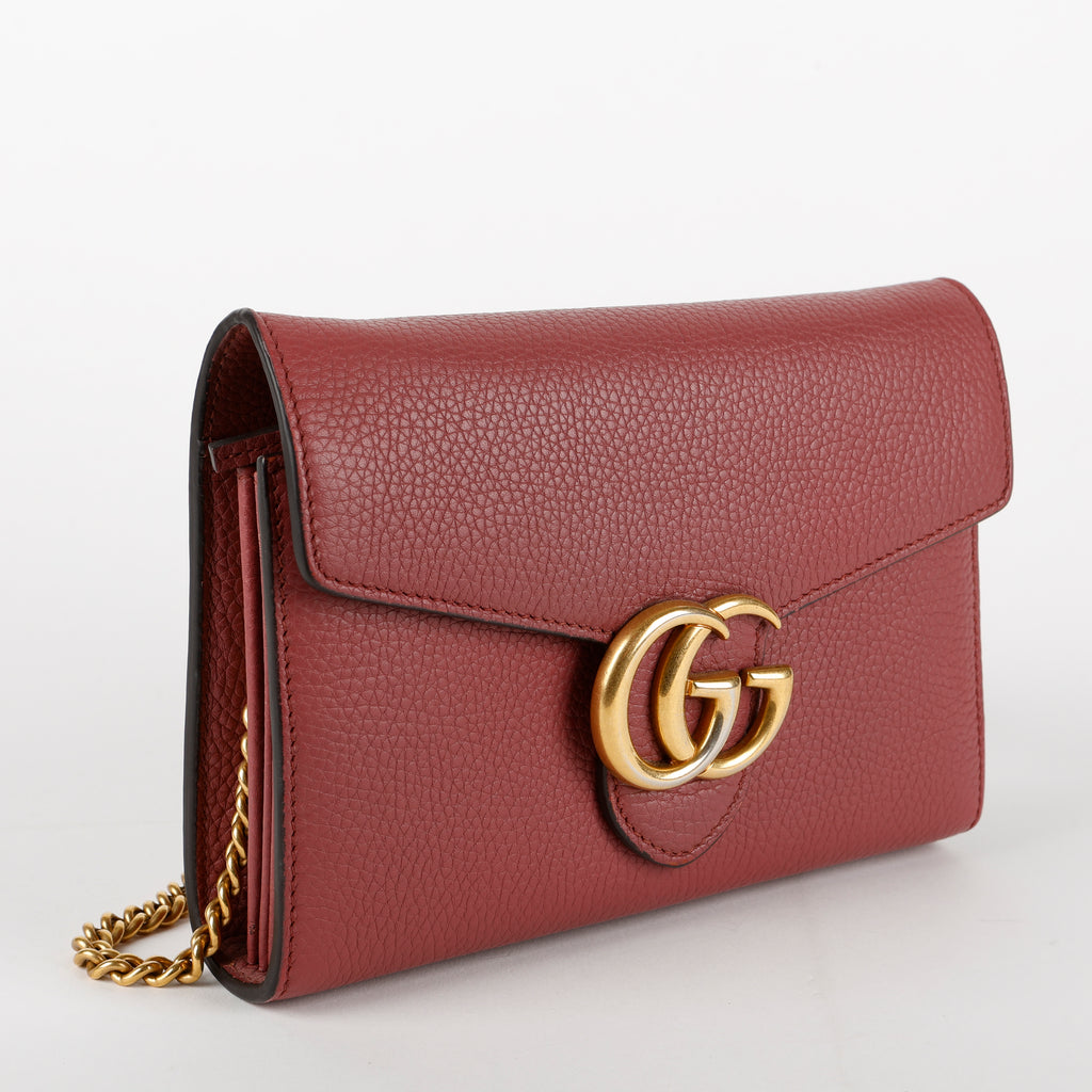 GG Marmont Chain Wallet, Berry Calfskin