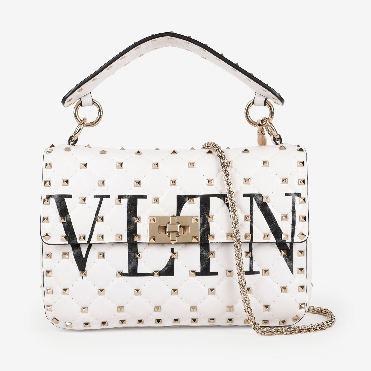 Medium Rockstud Spike Shoulder Bag, White Nappa