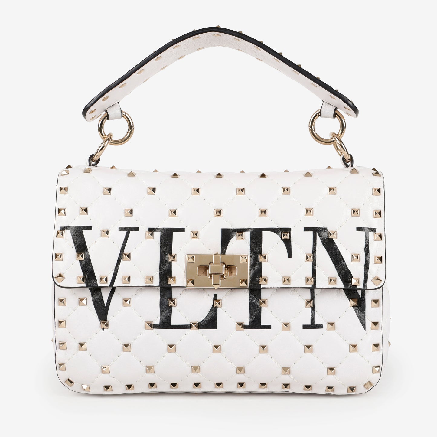 Medium Rockstud Spike Shoulder Bag, White Nappa
