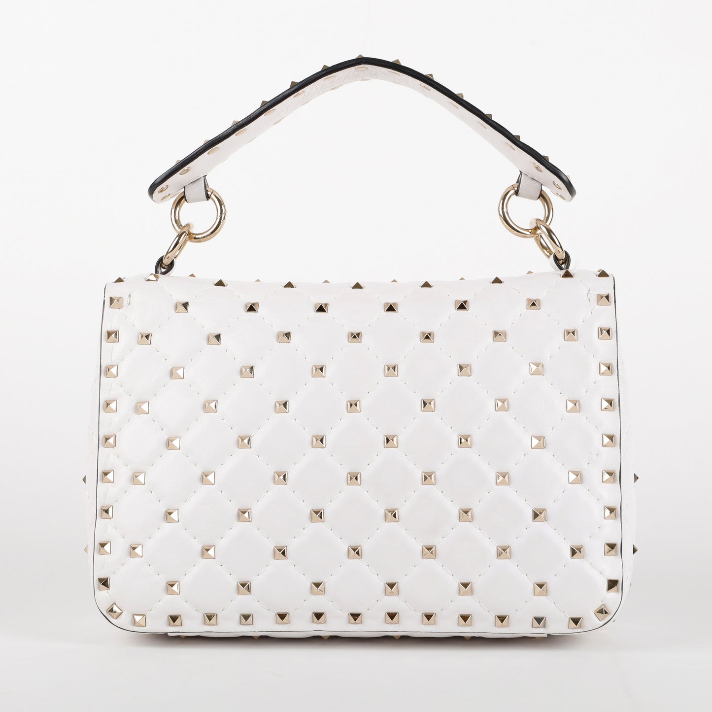 Medium Rockstud Spike Shoulder Bag, White Nappa