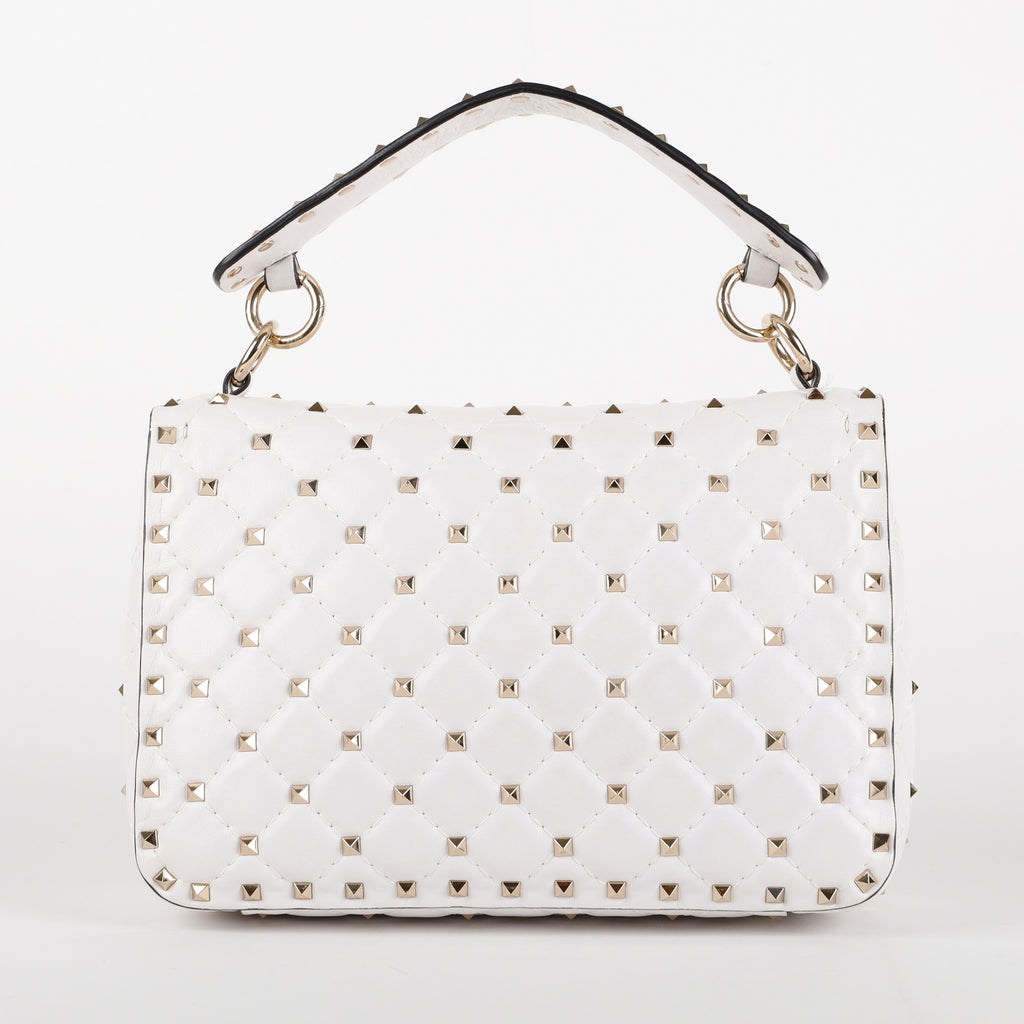 Medium Rockstud Spike Shoulder Bag, White Nappa