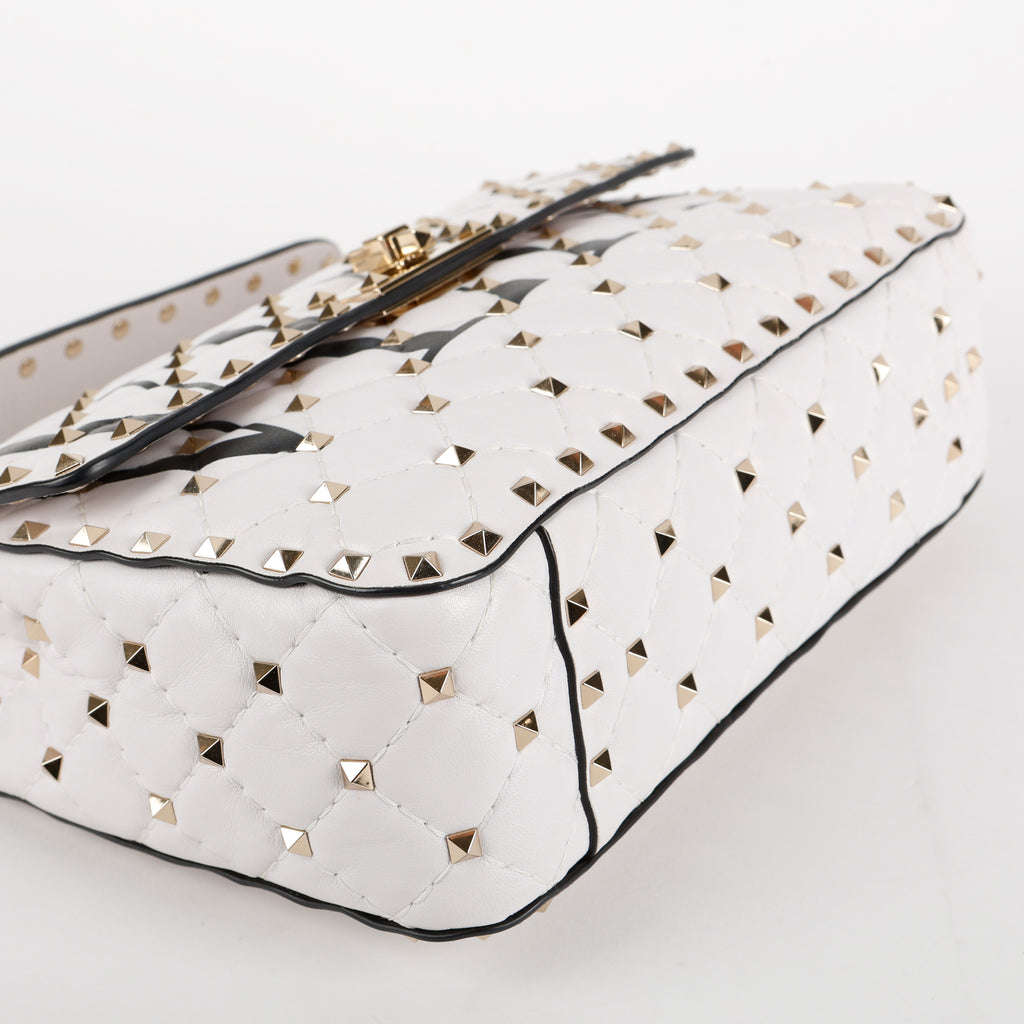 Medium Rockstud Spike Shoulder Bag, White Nappa