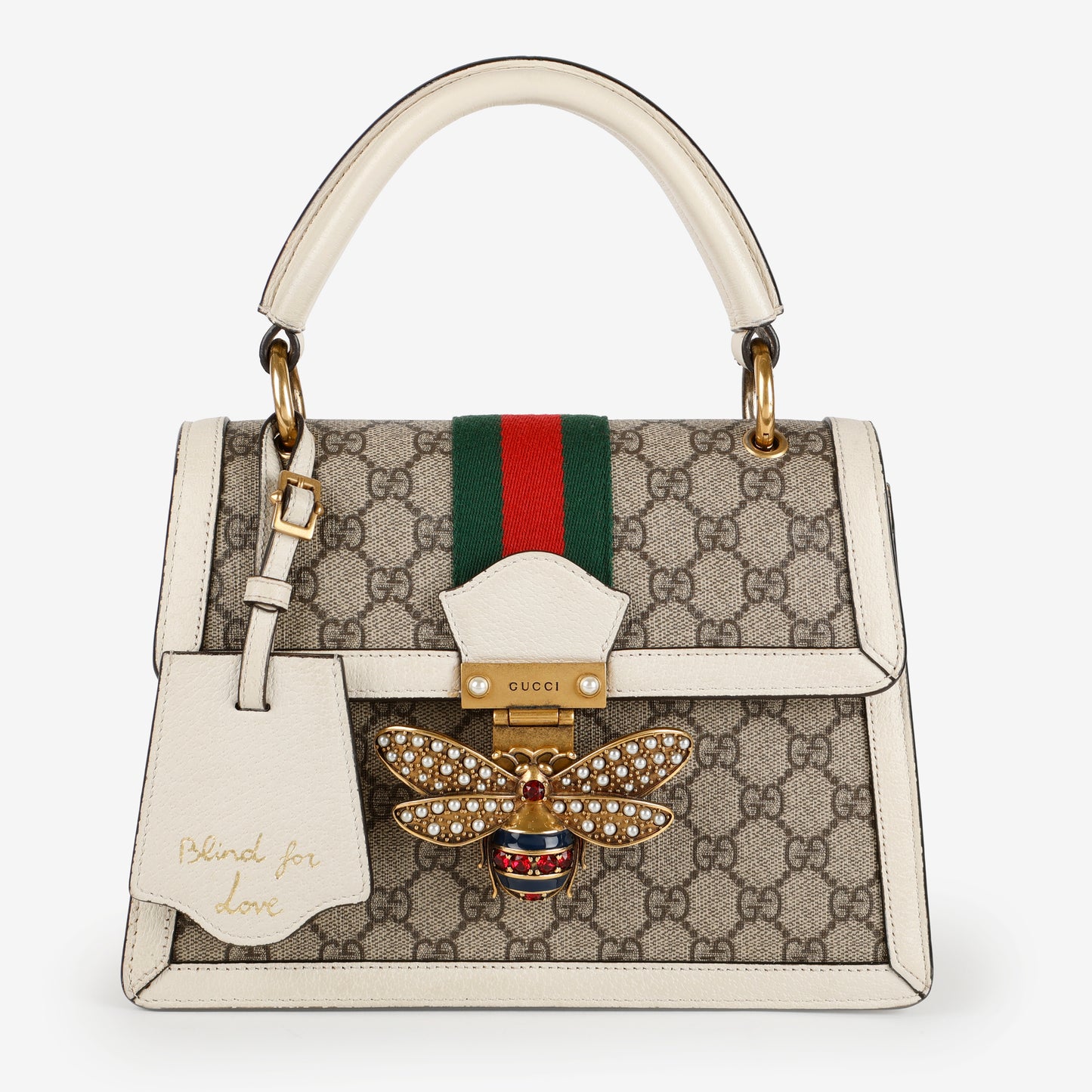 Small Queen Margaret Top Handle Bag, White Supreme
