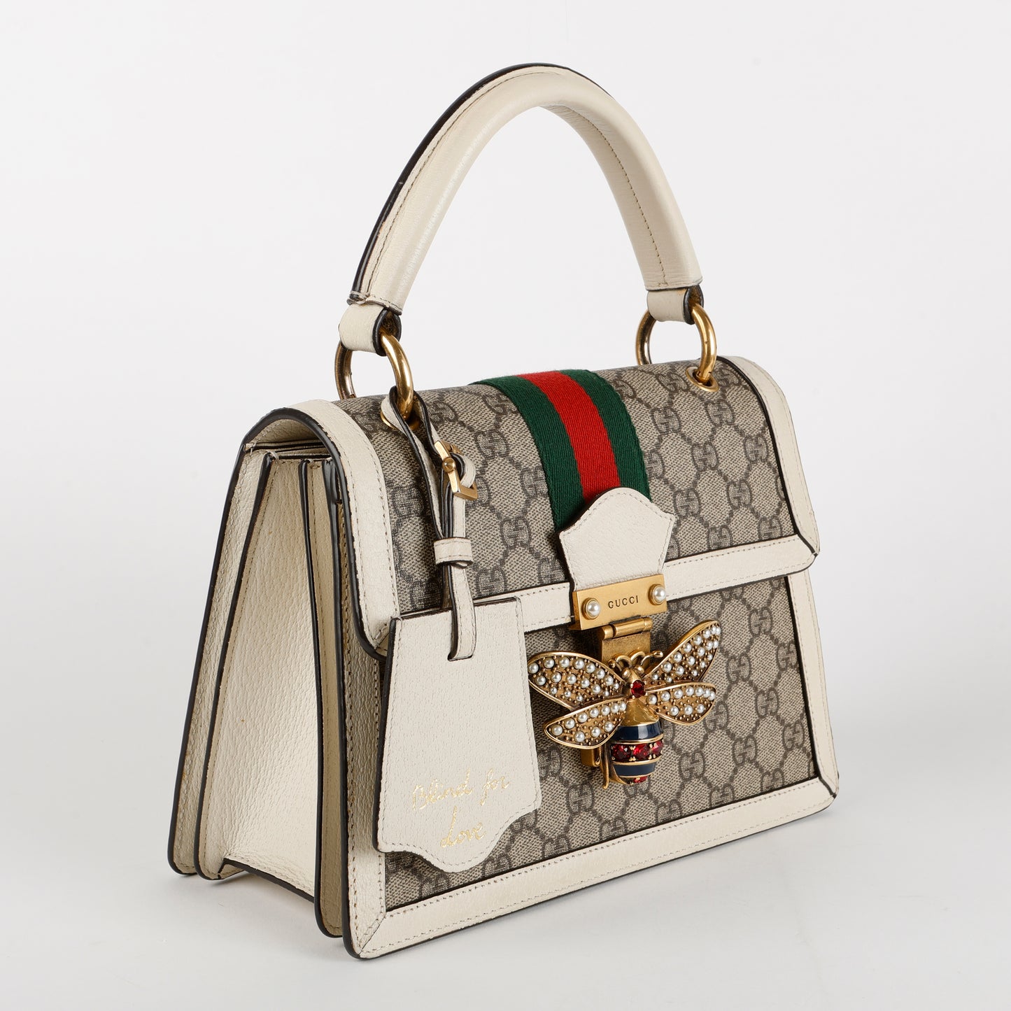 Small Queen Margaret Top Handle Bag, White Supreme