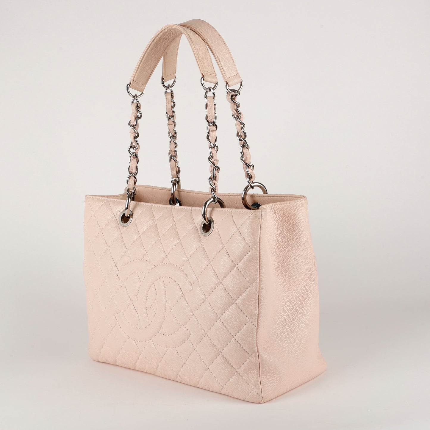 Grand Shopping Tote, Light Pink Caviar Silver Hardware