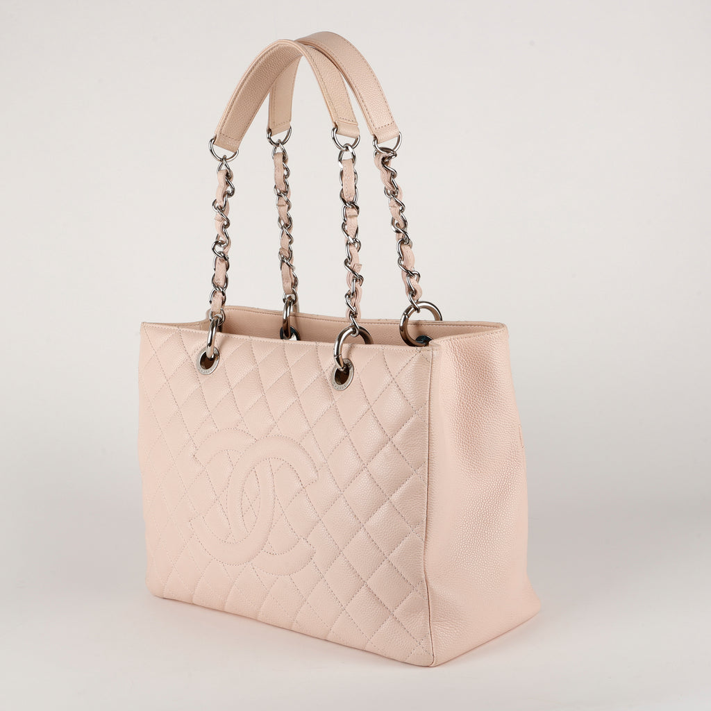 Grand Shopping Tote, Light Pink Caviar Silver Hardware