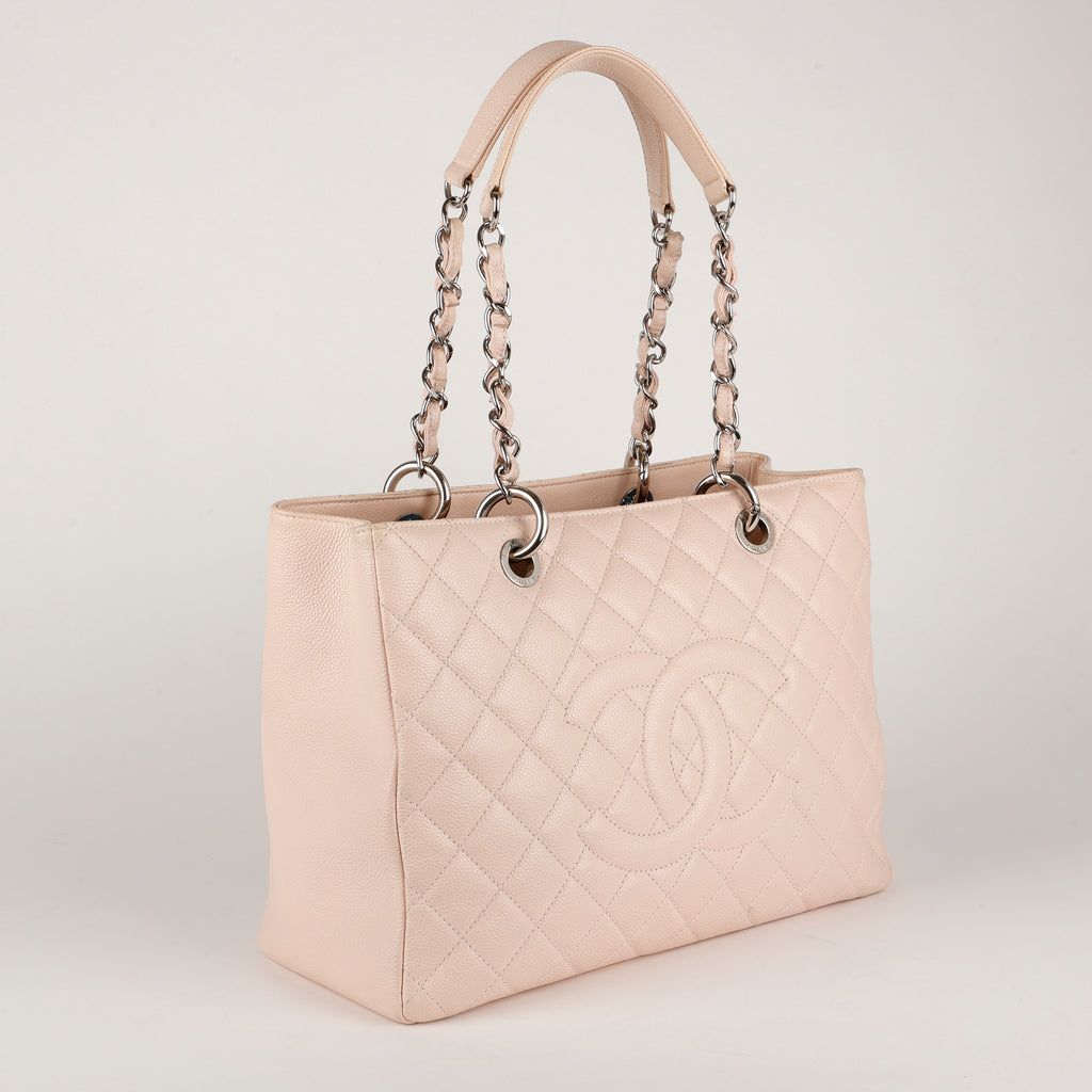 Grand Shopping Tote, Light Pink Caviar Silver Hardware