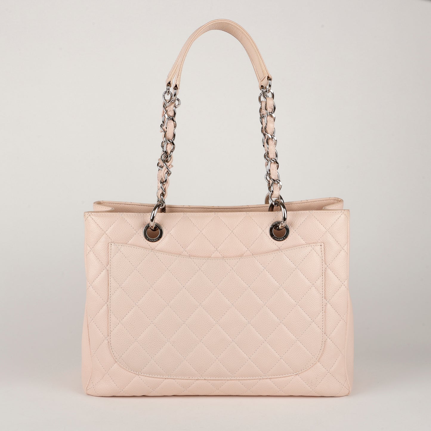 Grand Shopping Tote, Light Pink Caviar Silver Hardware