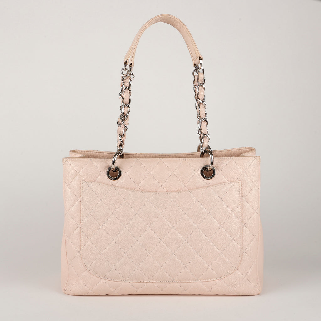 Grand Shopping Tote, Light Pink Caviar Silver Hardware