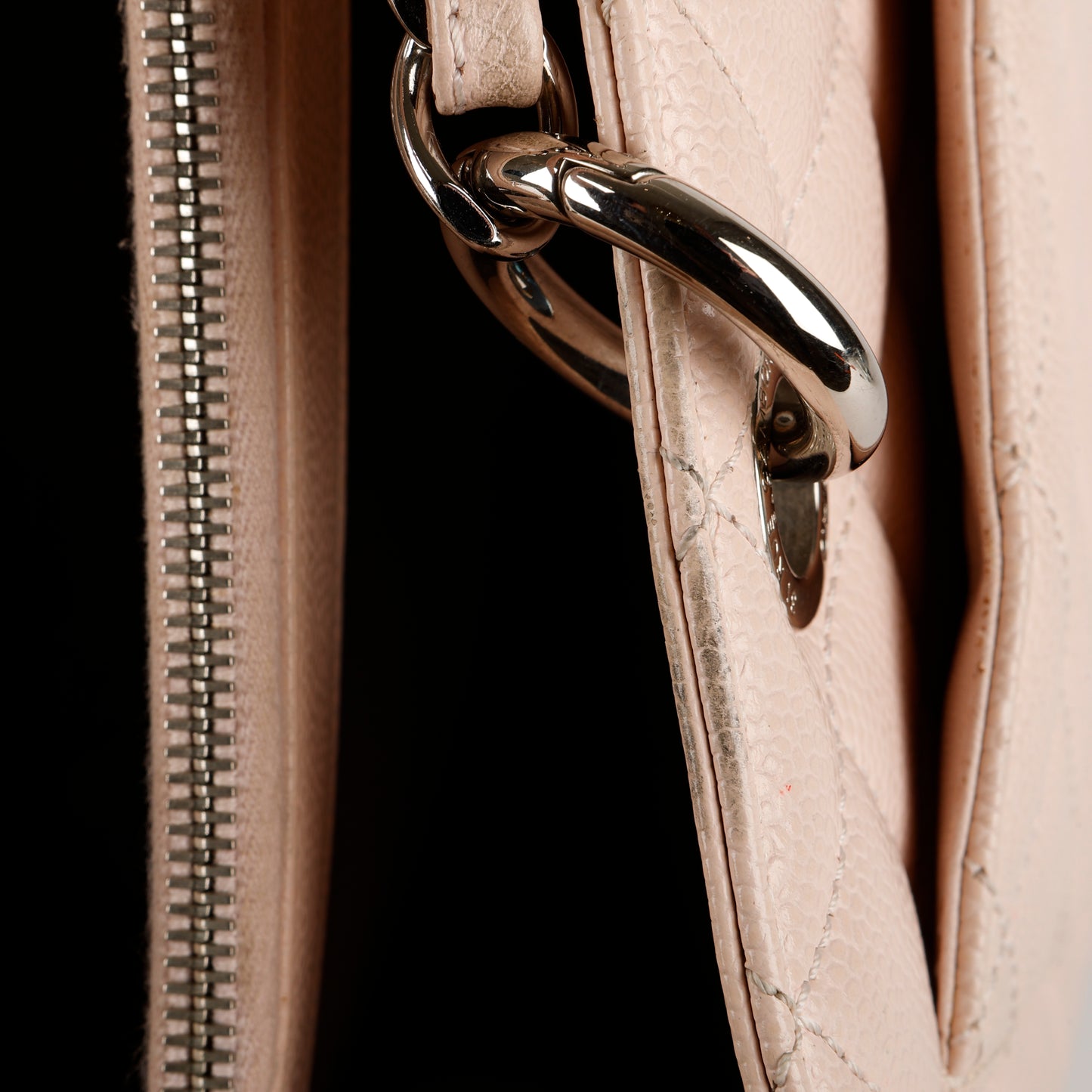 Grand Shopping Tote, Light Pink Caviar Silver Hardware