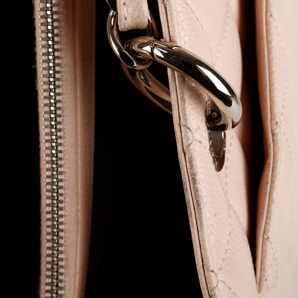 Grand Shopping Tote, Light Pink Caviar Silver Hardware