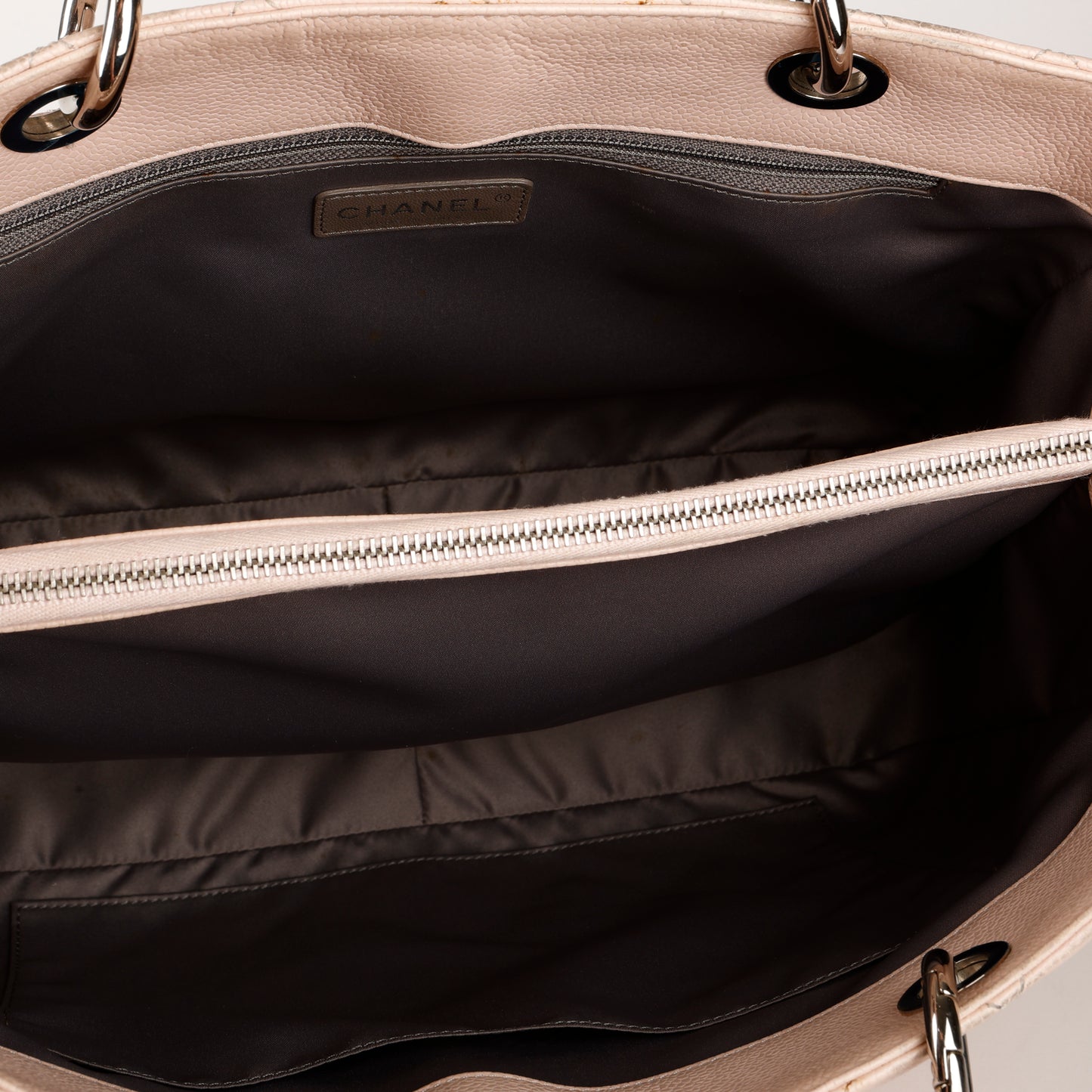 Grand Shopping Tote, Light Pink Caviar Silver Hardware