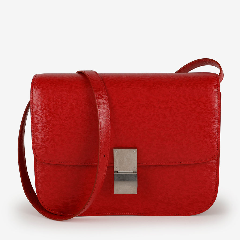 Medium Box Bag, Red Spazzolato Calfskin