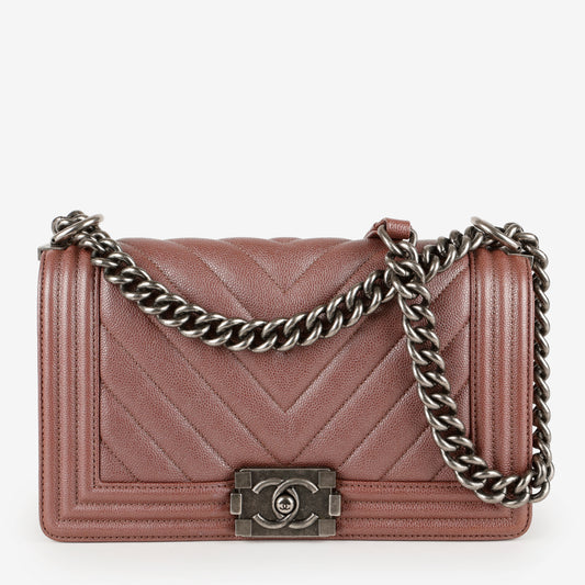 Old Medium Boy Bag, Plum Purple Caviar
