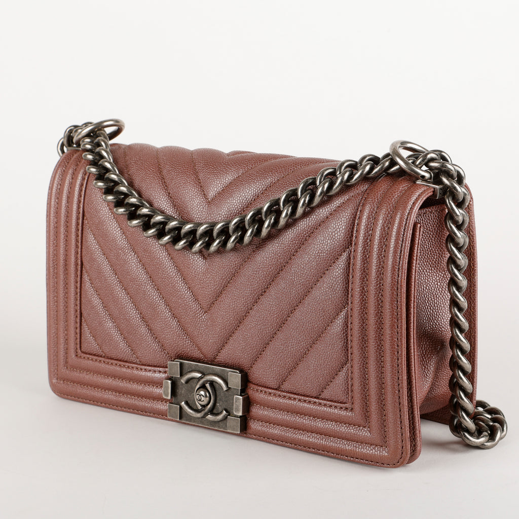 Old Medium Boy Bag, Plum Purple Caviar