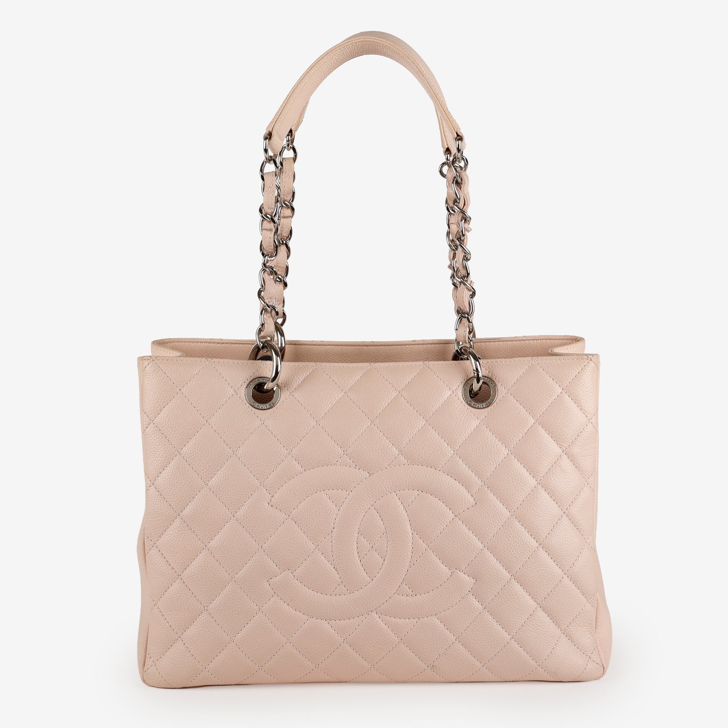 Grand Shopping Tote, Light Pink Caviar Silver Hardware