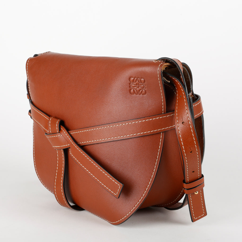 Medium Gate Shoulder Bag, Brown Calfskin