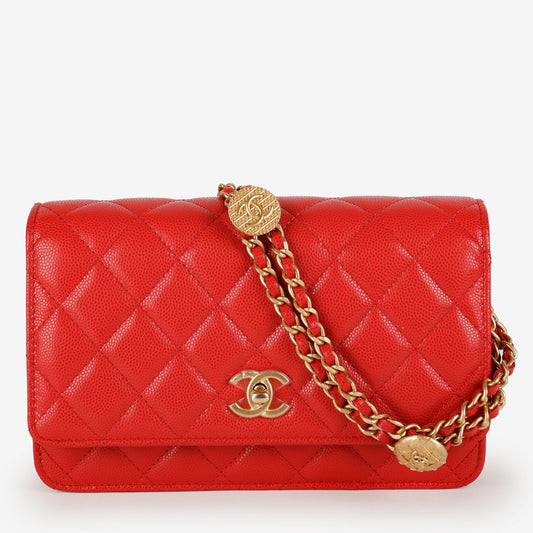 Twist Your Buttons Wallet on Chain, Red Caviar