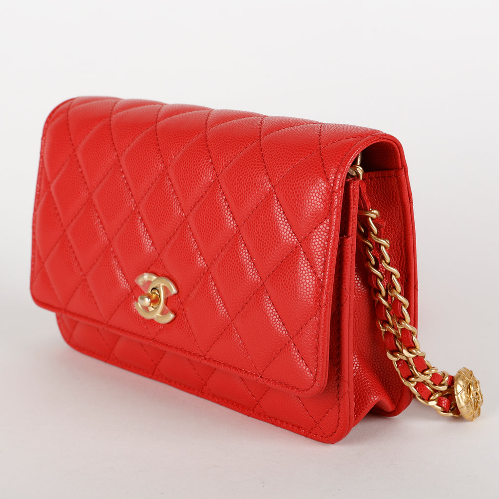Twist Your Buttons Wallet on Chain, Red Caviar