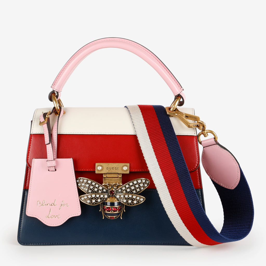 Small Supreme Queen Margaret Top Handle, Red/Navy/Pink