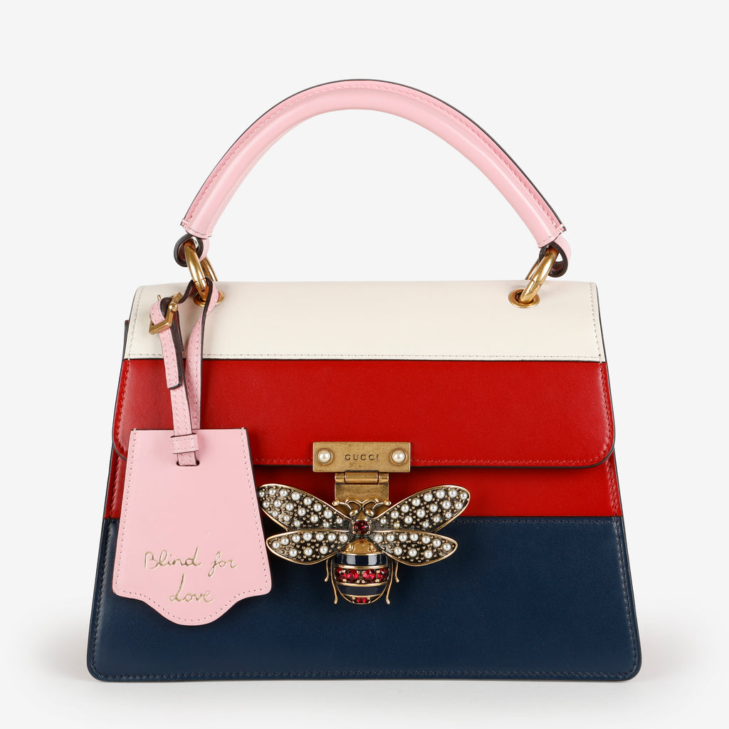 Small Supreme Queen Margaret Top Handle, Red/Navy/Pink