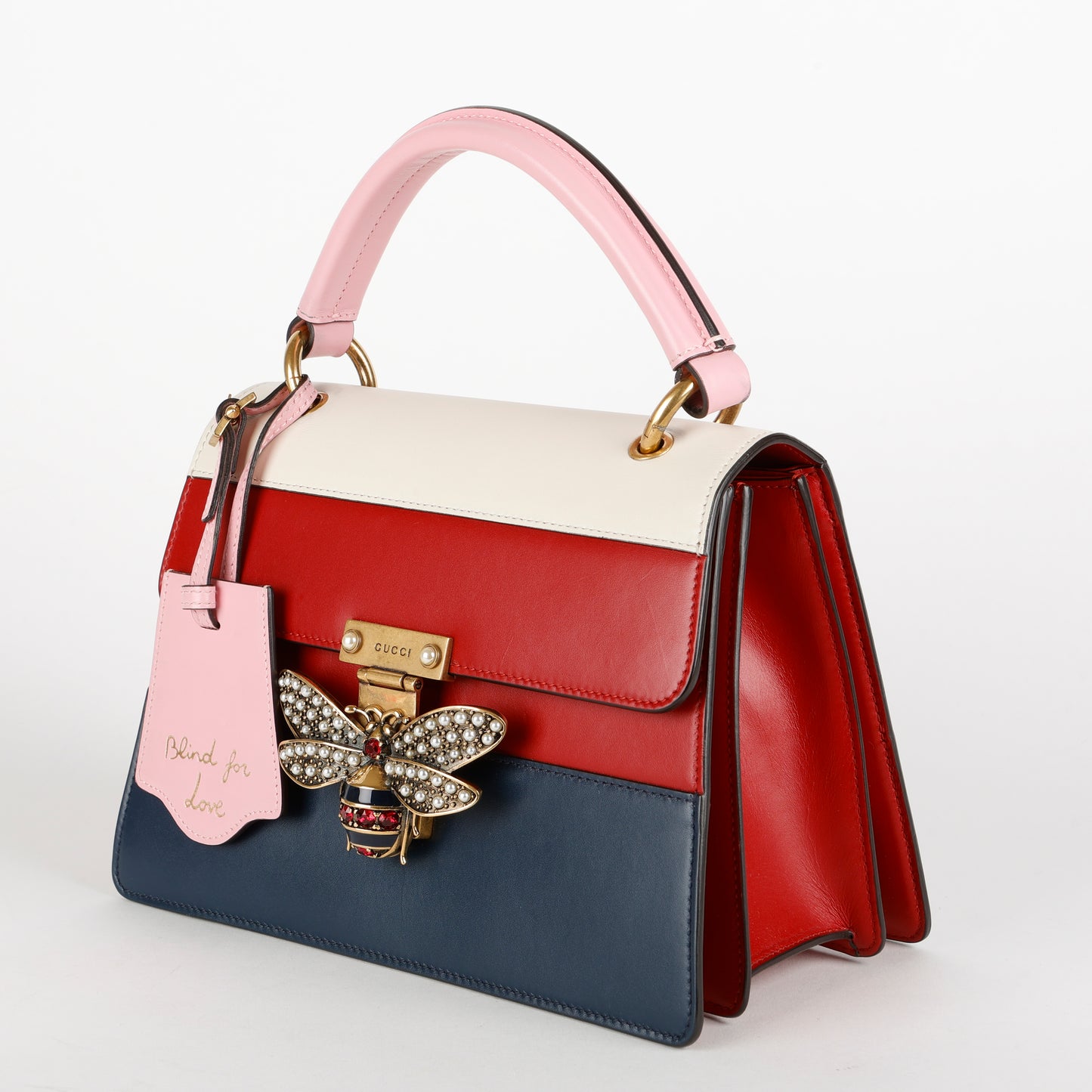 Small Supreme Queen Margaret Top Handle, Red/Navy/Pink