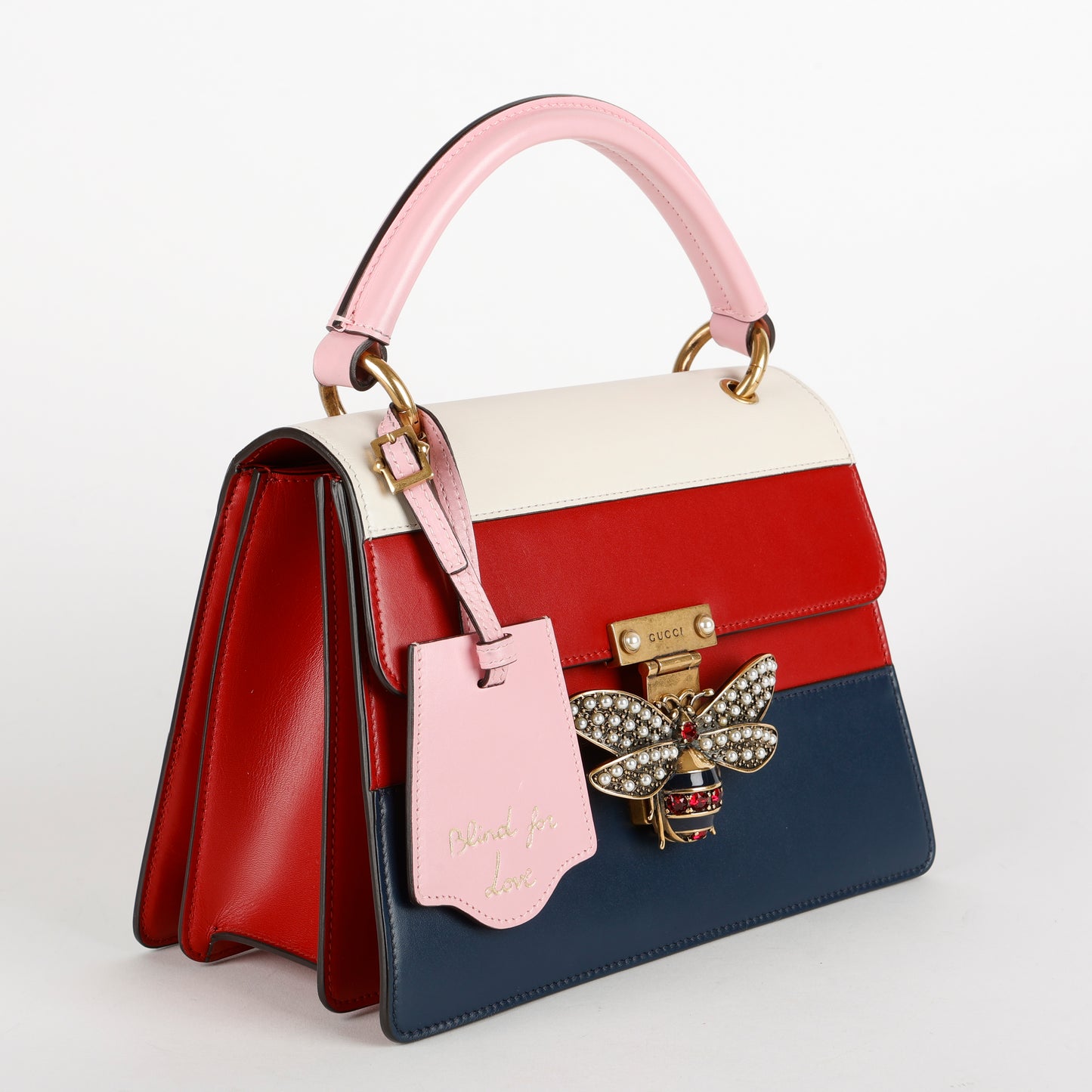Small Supreme Queen Margaret Top Handle, Red/Navy/Pink