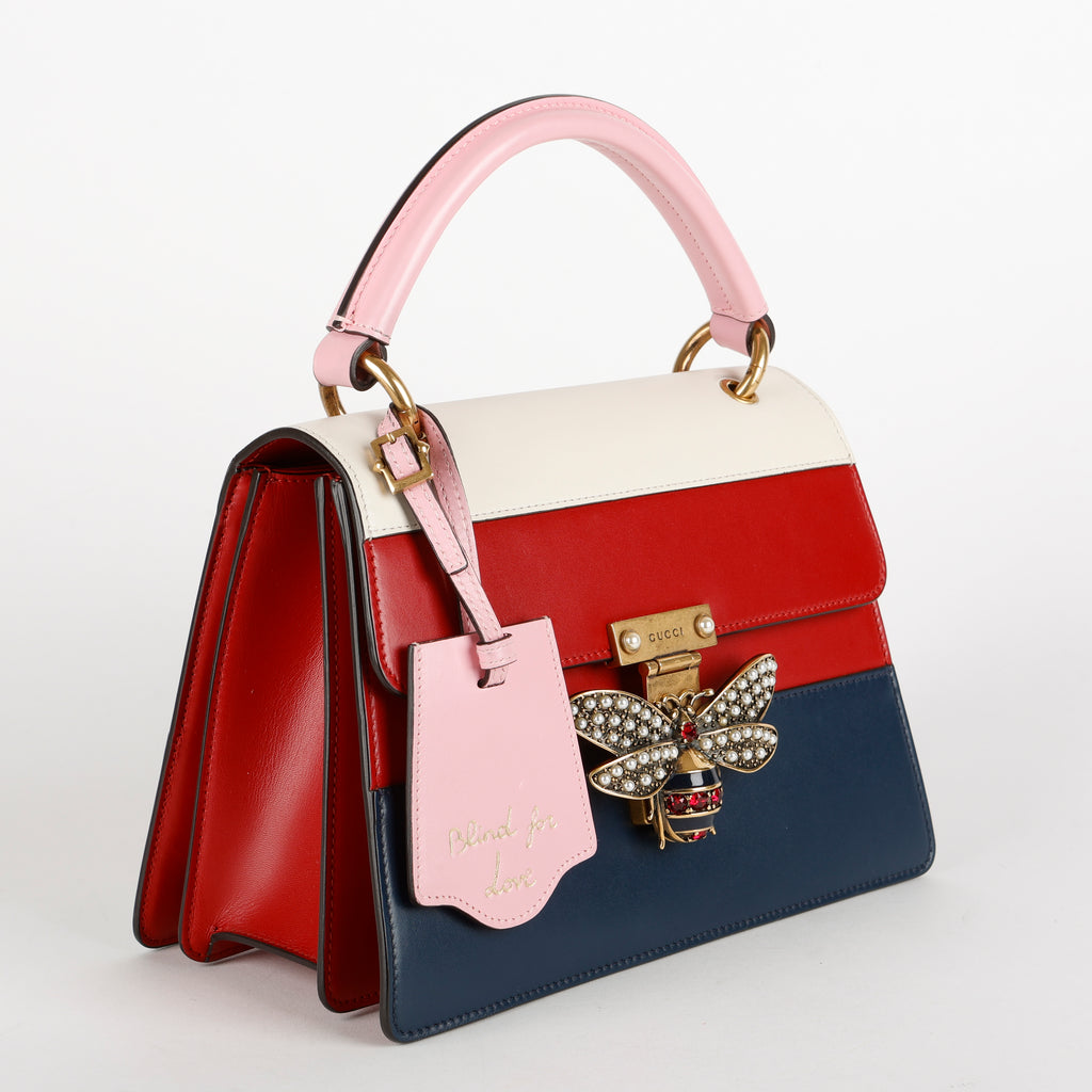 Small Supreme Queen Margaret Top Handle, Red/Navy/Pink