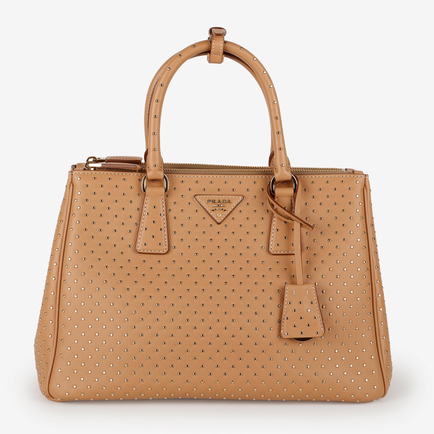 Large Studded Galleria Double Zip Tote, Natural Calfskin (w/o strap)