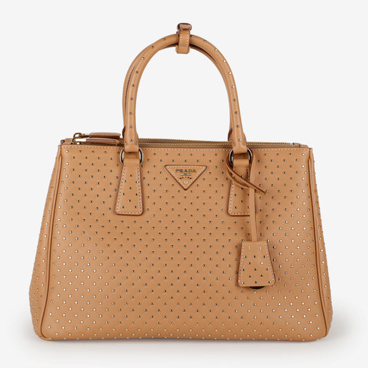 Large Studded Galleria Double Zip Tote, Natural Calfskin (w/o strap)